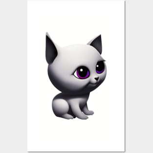 White cute kittten with purple eyes Posters and Art